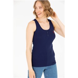 Kadın Lacivert Bisiklet Yaka Kolsuz Basic Tişört