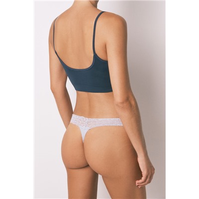 Tanga canalé encaje azul