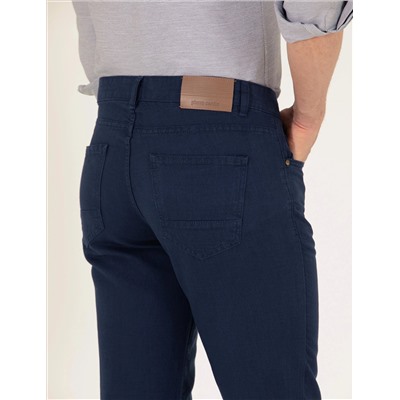 Lacivert Slim Fit Keten Karışımlı Kanvas Pantolon