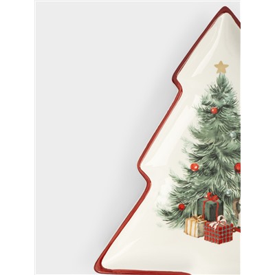 Блюдо, 30х27 см, керамика D, красное, Лошадка у елки, Festival