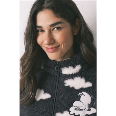 Bata corta polar gris estampado nubes Moomin