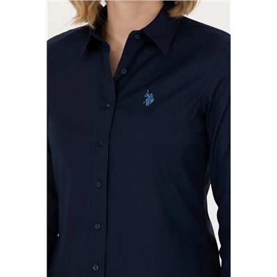 Kadın Lacivert Uzun Kollu Basic Gömlek