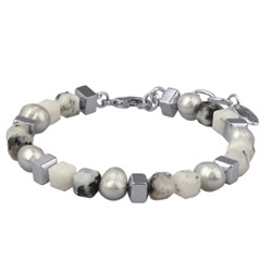 Браслет Селена (лунный камень, жемчуг; покрытие родий) 17-20см, Есть комплект