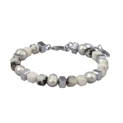 Браслет Селена (лунный камень, жемчуг; покрытие родий) 17-20см, Есть комплект