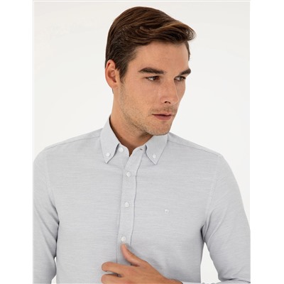 Gri Slim Fit Uzun Kollu Gömlek