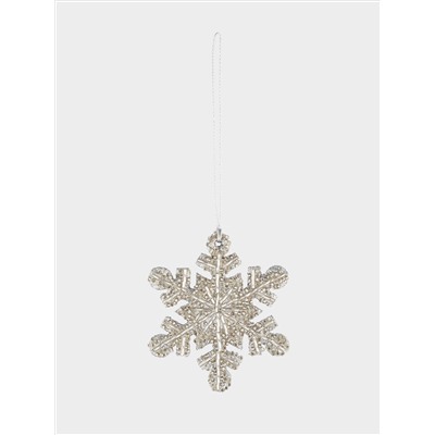 Игрушка елочная, 8 см, бисер/дерево, серебристая, Снежинка, New year