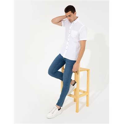 Beyaz Regular Fit Kısa Kollu Gömlek