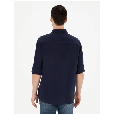 Lacivert Comfort Fit Uzun Kollu Gömlek