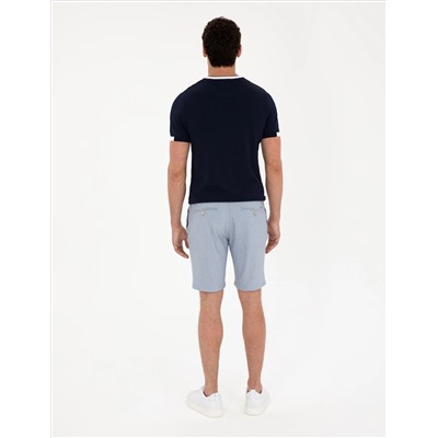 Açık Mavi Slim Fit Gofre Dokuma Şort
