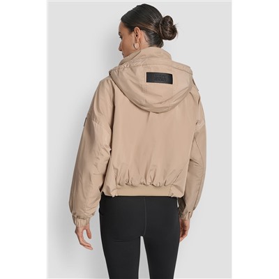 SHORT LOGO EMBELLISHED HOODED JACKET