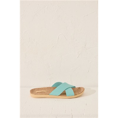 Zapatillas casa rafia turquesa