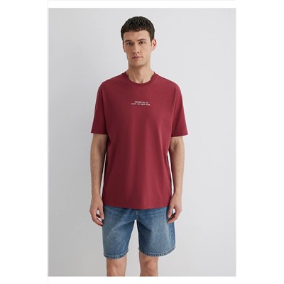 Mavi Baskılı Bordo Tişört Loose Fit / Bol Rahat Kesim 0612628-70423