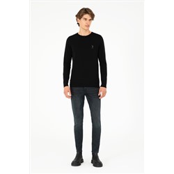 Erkek Slim Fit Bisiklet Yaka Siyah Basic Kazak