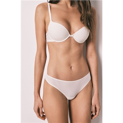 Tanga microfibra rayada y encaje blanca