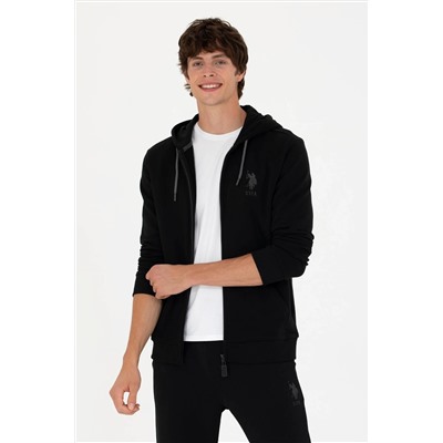 Erkek Siyah Kapüşonlu Örme Hırka