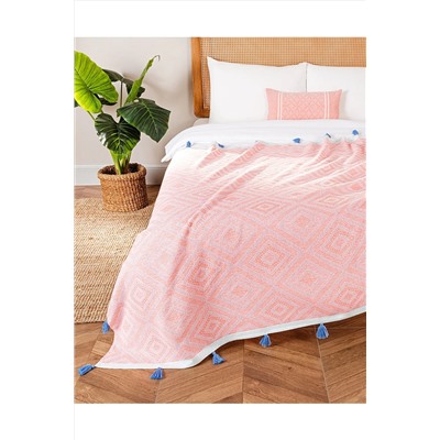 Madame Coco Fonte Tek Kişilik Yatak Örtüsü - Pembe/mint Yeşili 1KYOTK0485-8682116796224