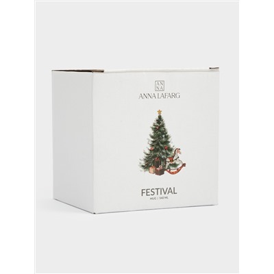 Кружка, 540 мл, керамика D, красная, Лошадка у елки, Festival