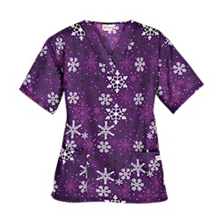 UA Sassy Snowflakes Eggplant Print Scrub Top