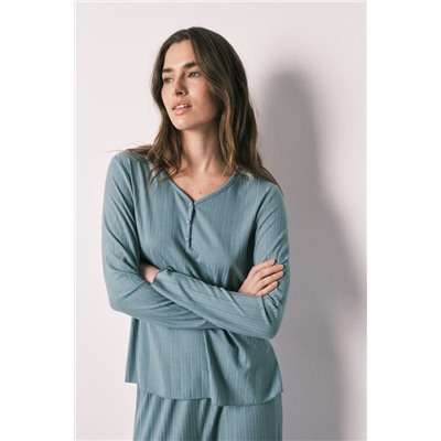 Pijama largo textura pointelle verde