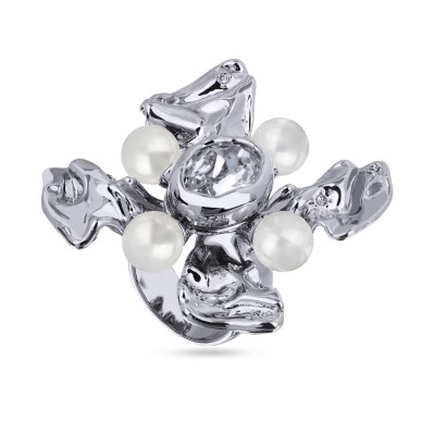 Кольцо Грациоза (кристаллы SW белые, Майорка; покрытие родий), Есть комплект