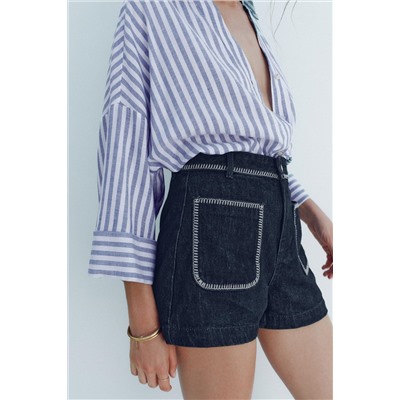 Z1975 HIGH-WAIST DENIM SHORTS WITH TOPSTITCHING