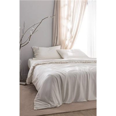 Perline King Size %100 Pamuk Fırfırlı Nevresim Takımı - Ekru/Bej