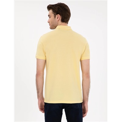 Açık Sarı Slim Fit %100 Pamuk Polo Yaka Basic Tişört