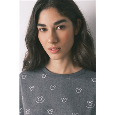 Pijama largo 100% algodón gris logo Mickey