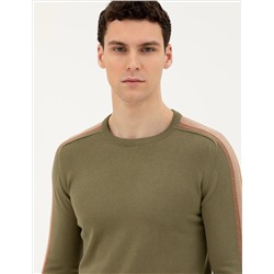Haki Slim Fit Bisiklet Yaka Triko Kazak