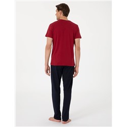 Bordo Kısakol Pijama Takımı