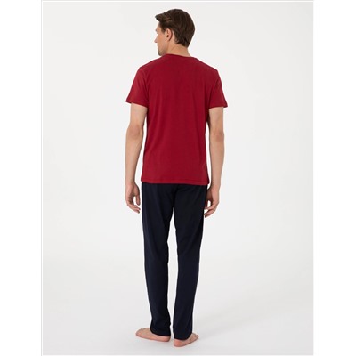 Bordo Kısakol Pijama Takımı