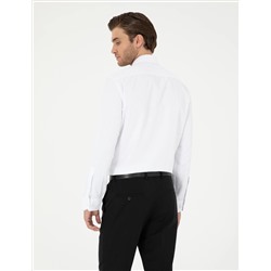 Beyaz Slim Fit Armürlü Uzun Kollu Gömlek