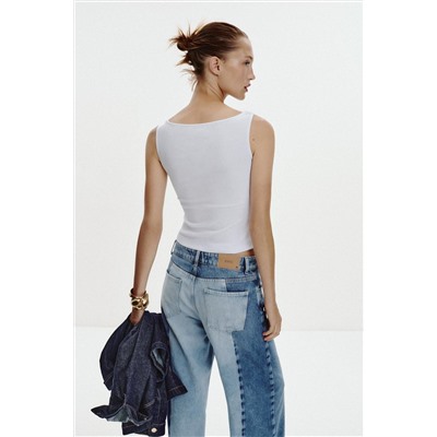 COLD SHOULDER RIBBED T-SHIRT