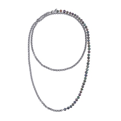 Колье (жемчуг бензиновый 6мм; покрытие родий) 140см, Есть комплект