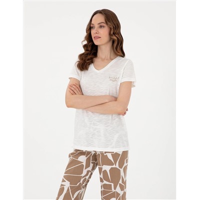 Krem Kısakollu Pijama Takımı