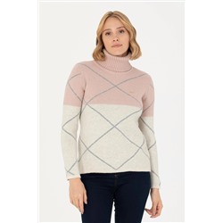 Kadın Pudra Balıkçı Yaka Kazak