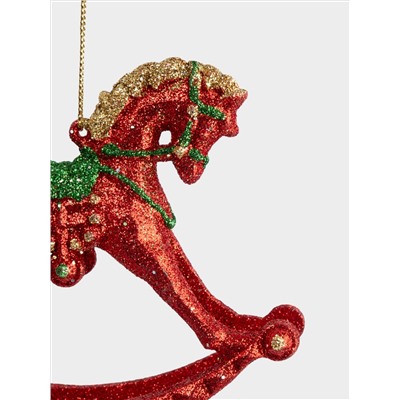 Игрушка елочная, 12х10 см, пластик, красная, Лошадка-качалка, New year