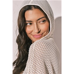 Túnica corta capucha efecto red beige