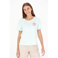 Kadın Su Yeşili Bisiklet Yaka Tişört