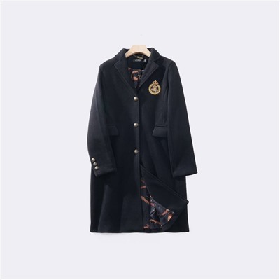 Женское шерстяное полупальто Ralp*h Laure*n средней длины, с нашивками и вышивкой