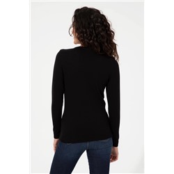 Kadın Siyah Basic V - Yaka Kazak