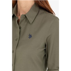 Kadın Koyu Haki Uzun Kollu Basic Gömlek