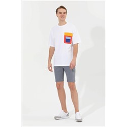 Erkek Beyaz Oversize Bisiklet Yaka Tişört