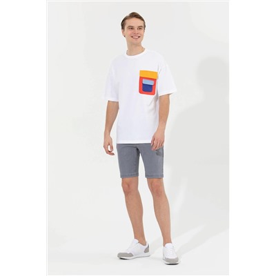 Erkek Beyaz Oversize Bisiklet Yaka Tişört