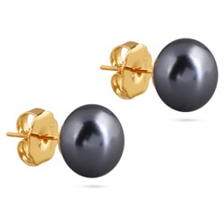 Пусеты (Майорка 12мм темно-серая; покрытие золото), Есть комплект