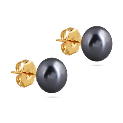 Пусеты (Майорка 12мм темно-серая; покрытие золото), Есть комплект