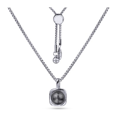 Кулон Теннис (Майорка темно-серая 8мм; покрытие родий) 70см, Есть комплект