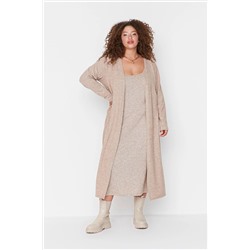 Trendyol Curve Bej Yumoş Hırka-Elbise Örme 2'li Takım TBBAW23AH00004
