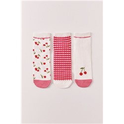 Pack 3 calcetines cortos estampados cerezas rojo