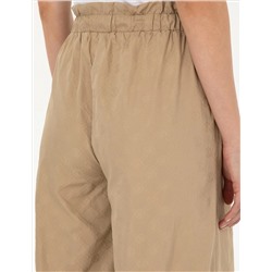 Bej Dokulu Flare Hıgh Waist Fit Pantolon